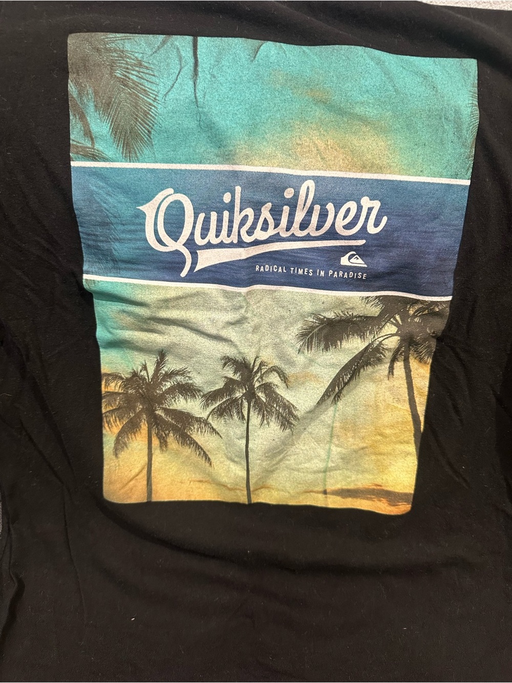 Quiksilver Black Short-Sleeve Tee with Turquoise and Sunset Graphic